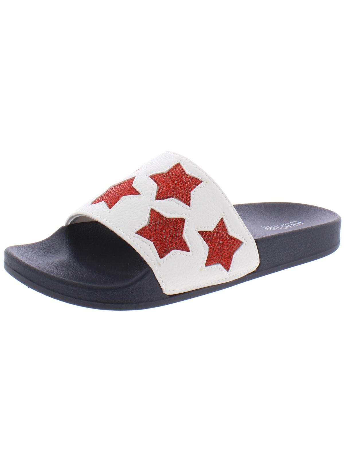 Kenneth Cole Reaction Women's Pool Splash Casual Rhinestone Slide Sandals Red Multi Size 10 M