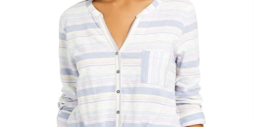 Style & Co Women's  Petite Cotton Striped Tie-Front Shirt White Size -Petite M