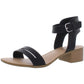 Sun Stone Women's Slit Cutout Adjustable Strap Ankle Strap Cushioned Alecta Round Toe Block Heel Buckle Sandals Black Size 8.5 M