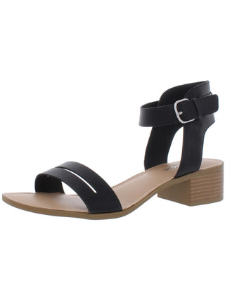 Sun Stone Women's Slit Cutout Adjustable Strap Ankle Strap Cushioned Alecta Round Toe Block Heel Buckle Sandals Black Size 8.5 M