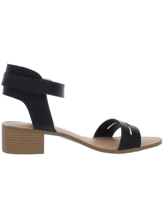 Sun Stone Women's Slit Cutout Adjustable Strap Ankle Strap Cushioned Alecta Round Toe Block Heel Buckle Sandals Black Size 8.5 M