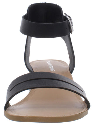 Sun Stone Women's Slit Cutout Adjustable Strap Ankle Strap Cushioned Alecta Round Toe Block Heel Buckle Sandals Black Size 8.5 M