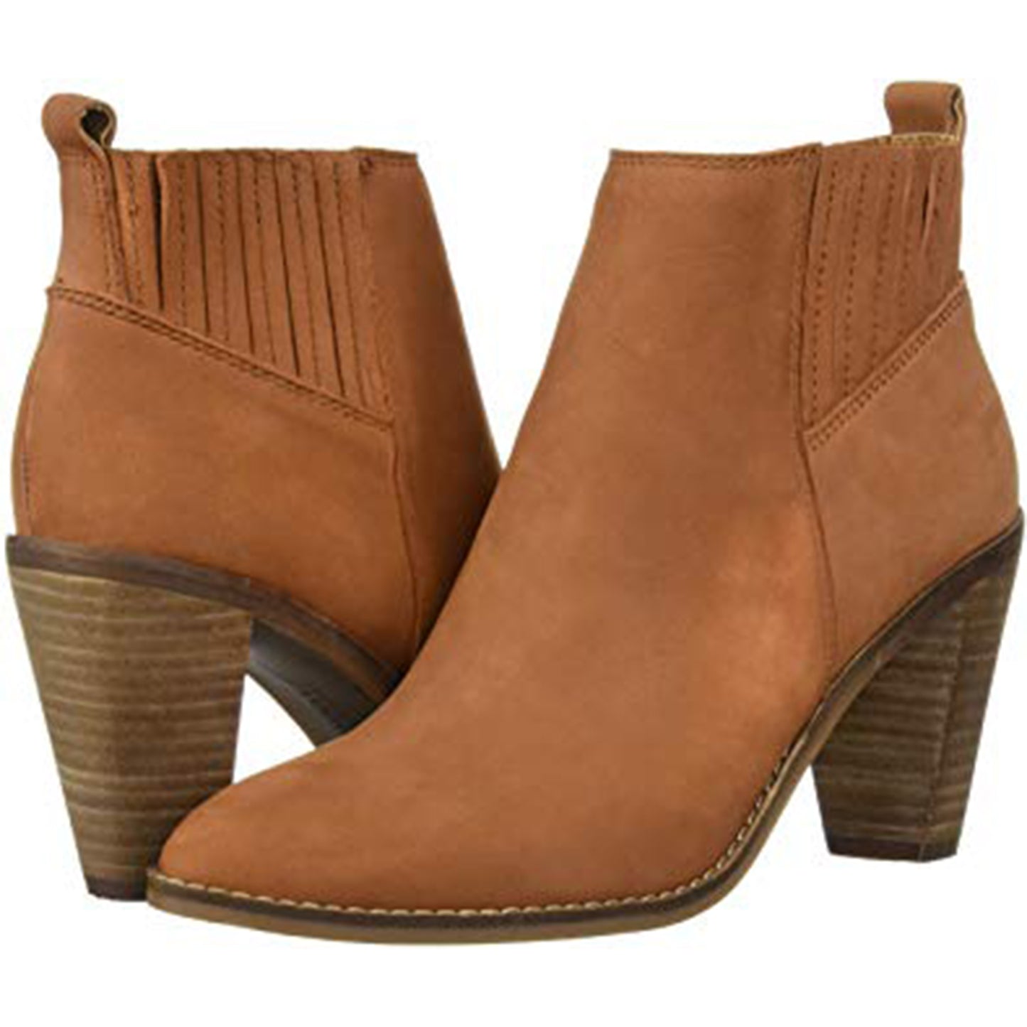 Lucky Brand Women's Nesly Synthetic Memory Foam Stacked Heel Ankle Boot Brown Size 8 M