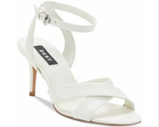 DKNY Women's Leather Open Toe Ankle Strap Classic Pumps White Size -9.5