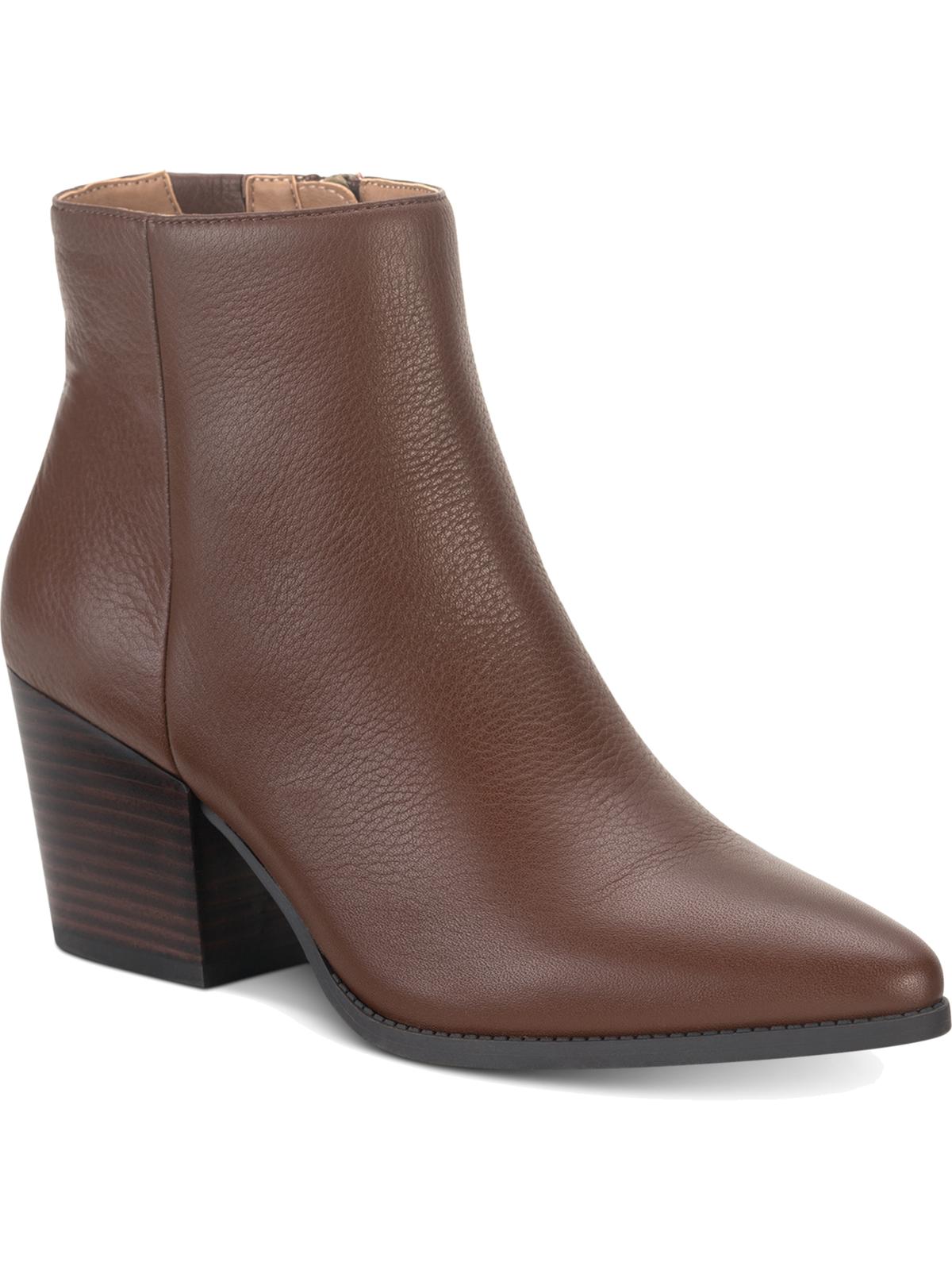 American Rag Women's Eryn Leather Block Heel Booties Brown Size 9.5M