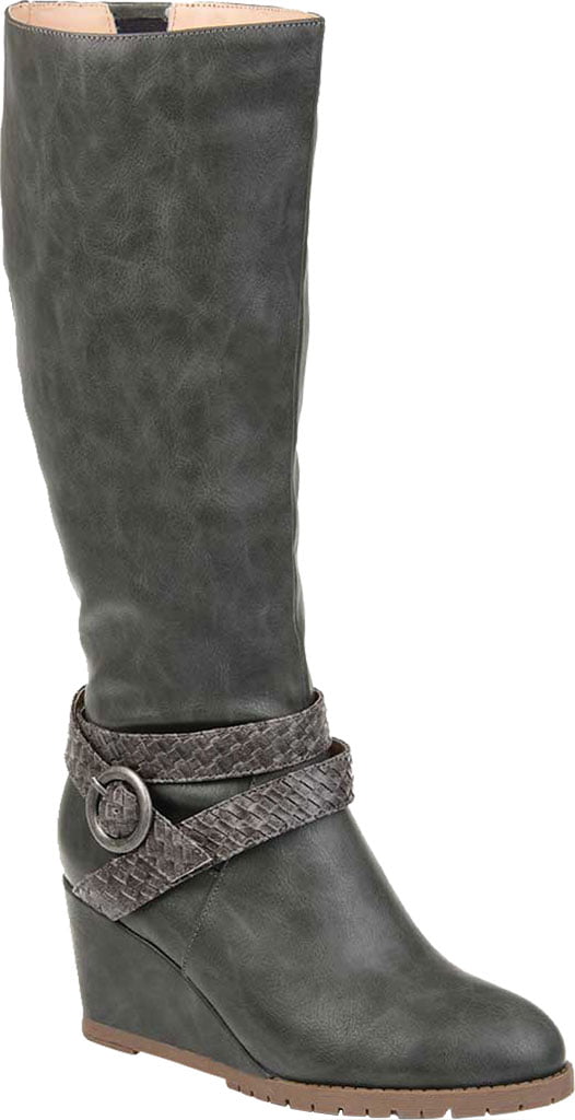 Journee Collection Women's Comfort Slip Resistant Garin Almond Toe Wedge Zip up Boots Gray Size 9X-WC