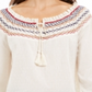 Style & Co Women's Embroidered Smocked-Neck Cotton Top White Size Petite S