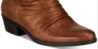 Baretraps Women's Posted Ankle Straps Ruched Cushioned Round Toe Stacked Heel Zip up Booties Brown Size 11 M