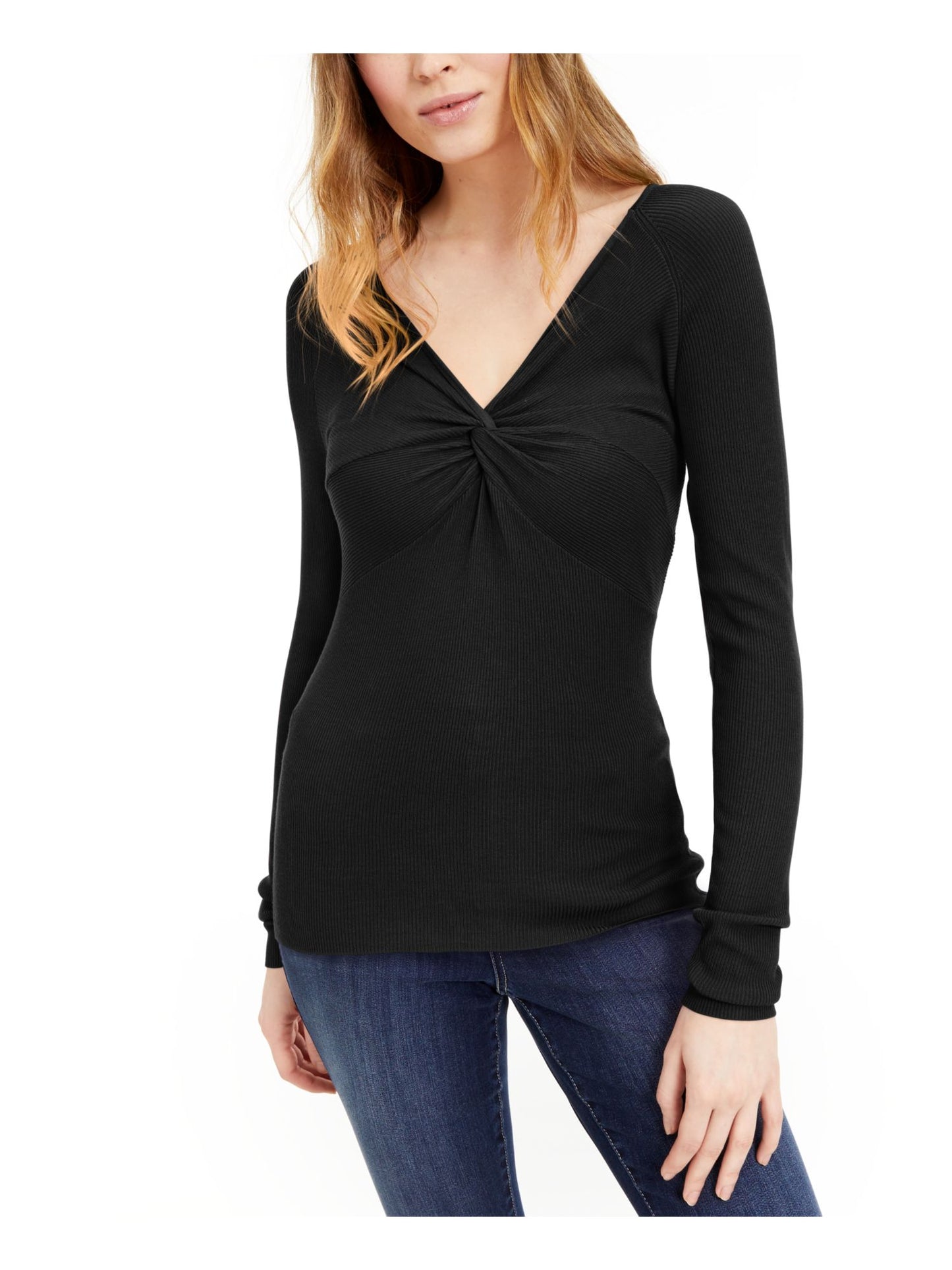 INC Women's Twist-Front Sweater  Black Size XL
