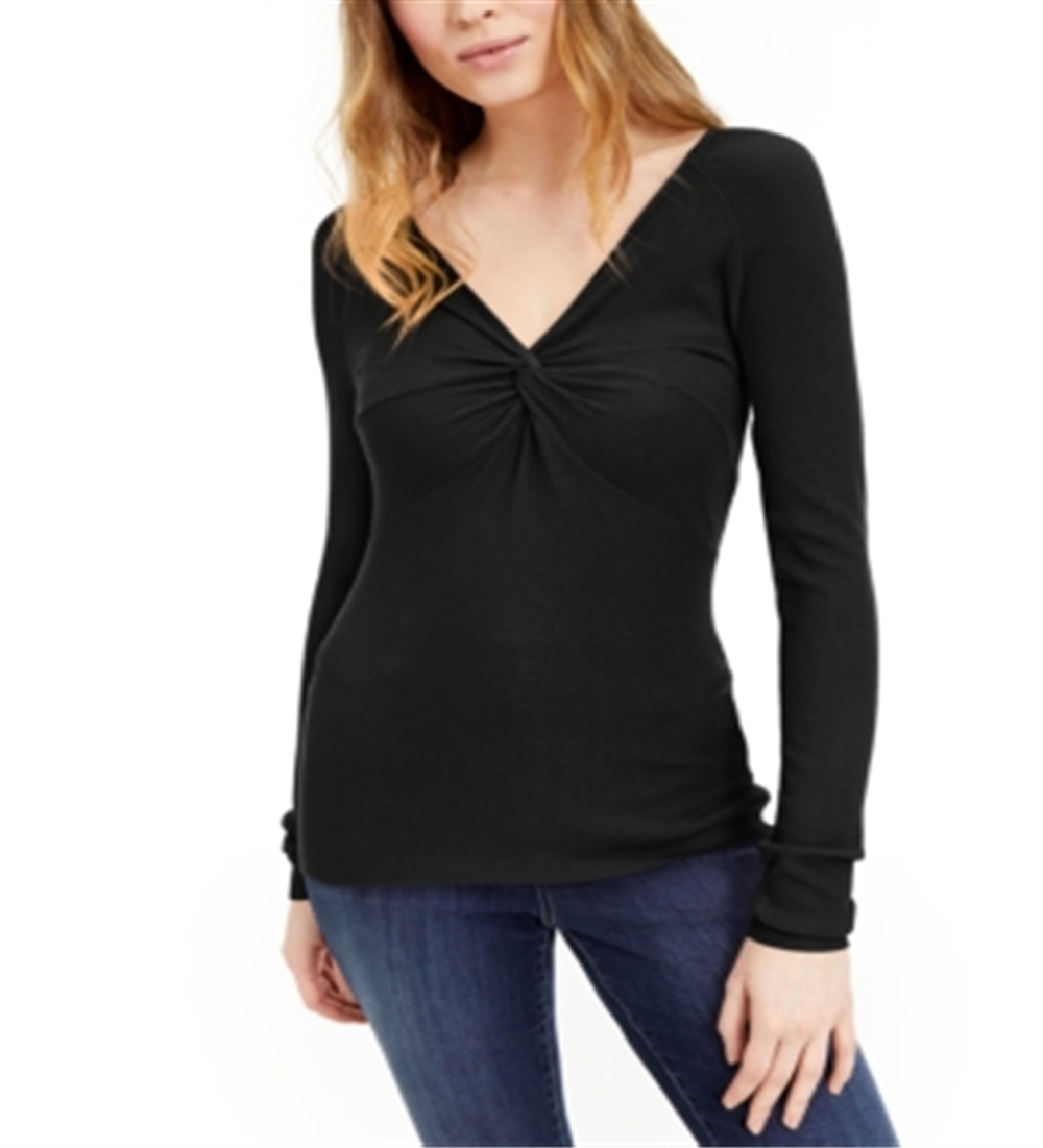 INC Women's Twist-Front Sweater  Black Size XL