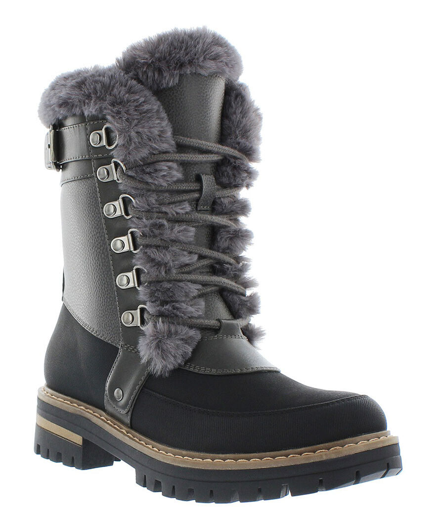 Khombu Women's Francie with Faux Fur Trim Boots Gray Size 6 M
