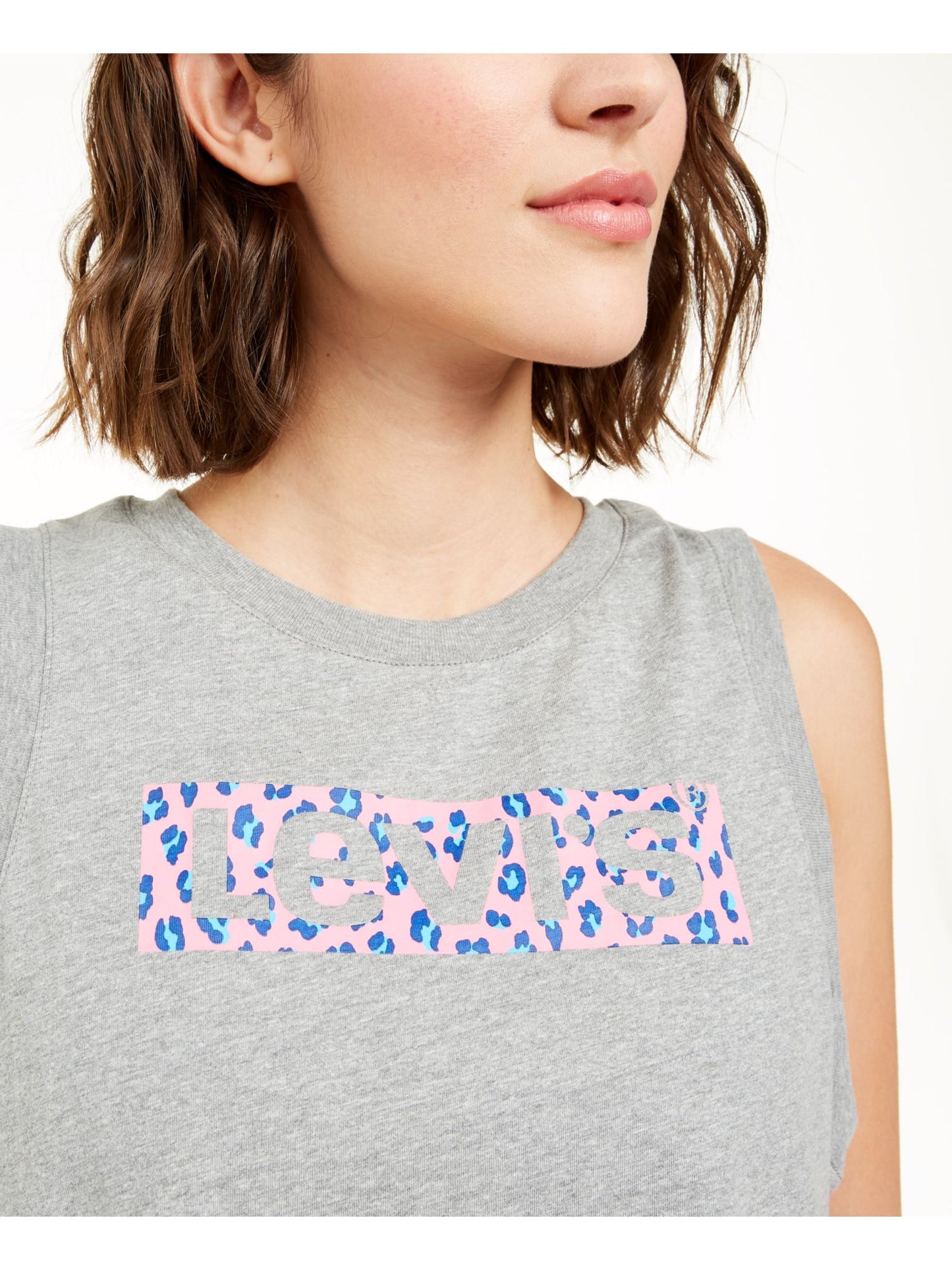 Levi's Women's  Printed Sleeveless Crew Neck Tank Top  Gray Size Medium