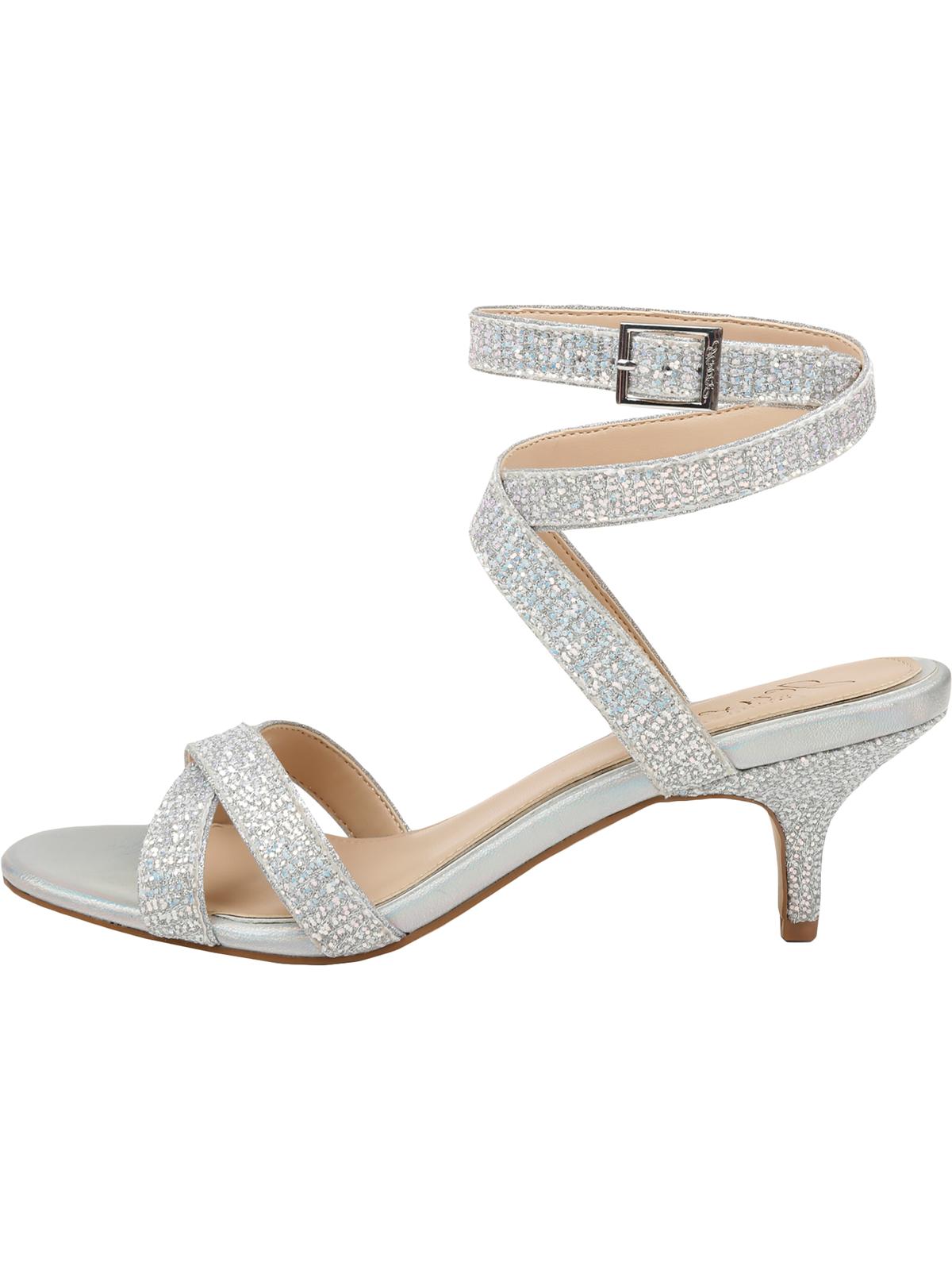 Jewel Badgley Mischka Women's Newton Ankle Open Toe Evening Heels Silver Crystals Size 6.5M