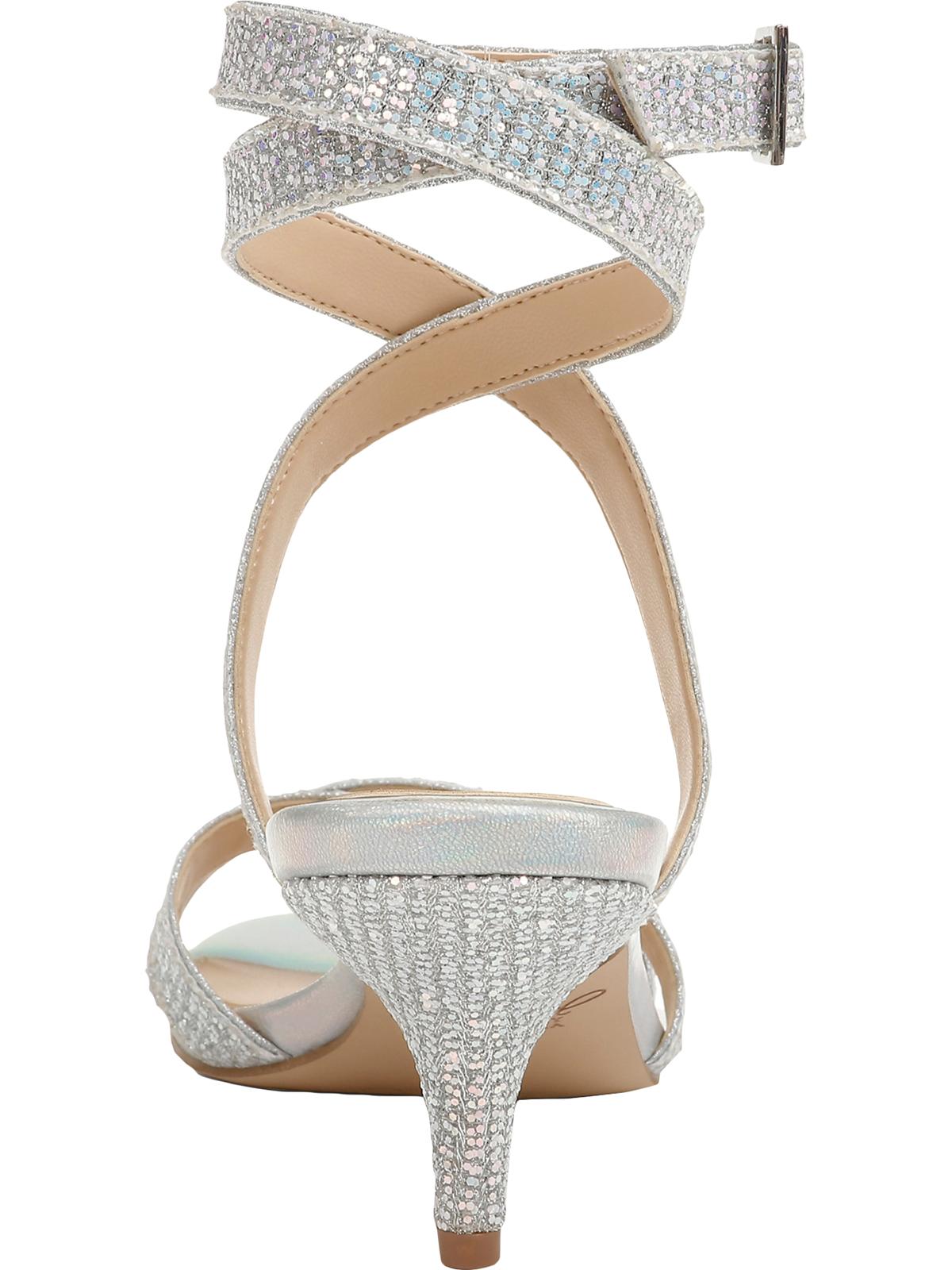 Jewel Badgley Mischka Women's Newton Ankle Open Toe Evening Heels Silver Crystals Size 6.5M