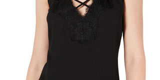 Bar III Women's Lace-Trim Crisscross Camisole  Black Size Small