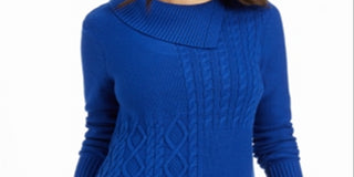 Charter Club Women's Petite Envelope-Neck Cable-Kni Modern Blue Size PM