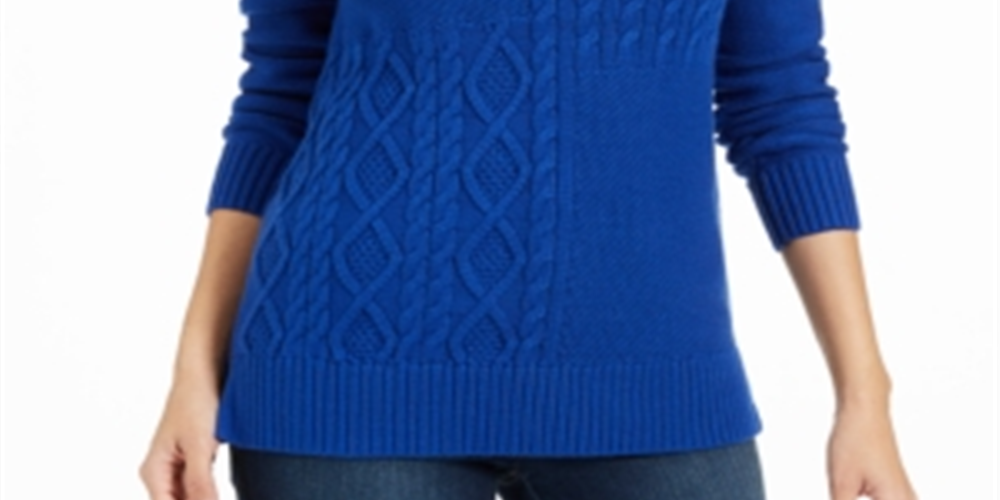 Charter Club Women's Petite Envelope-Neck Cable-Kni Modern Blue Size PM