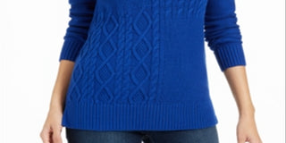 Charter Club Women's Petite Envelope-Neck Cable-Kni Modern Blue Size PM