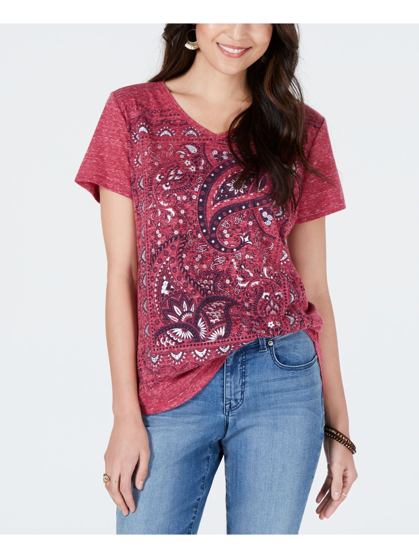 Style & Co Women's  Blend Short Sleeve V Neck T-Shirt Pink Size XS