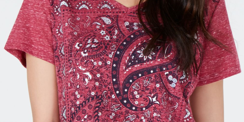 Style & Co Women's  Blend Short Sleeve V Neck T-Shirt Pink Size XS