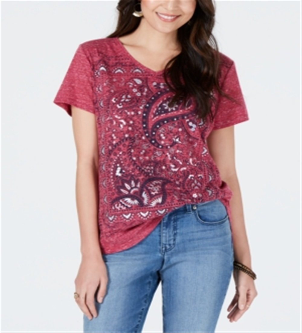 Style & Co Women's  Blend Short Sleeve V Neck T-Shirt Pink Size XS