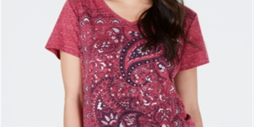 Style & Co Women's  Blend Short Sleeve V Neck T-Shirt Pink Size XS