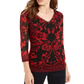 INC International Concepts Women's Printed Mesh Top Red Size Petite