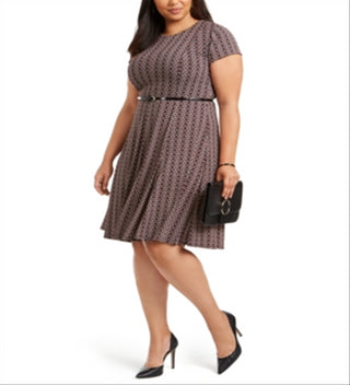 Jessica Howard Women's Plus Size Belted Puff-Print Dress Black Size 20W