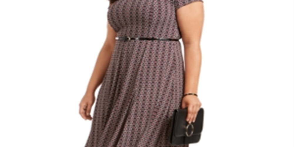 Jessica Howard Women's Plus Size Belted Puff-Print Dress Black Size 20W