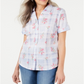 Karen Scott Women's  Floral Cuffed Button up Top Blue Size Petite S