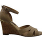 Nine West Women's Lilly Leather Open Toe Ankle Strap Wedge Pumps Brown Size 6.5 M