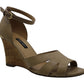 Nine West Women's Lilly Leather Open Toe Ankle Strap Wedge Pumps Brown Size 6.5 M