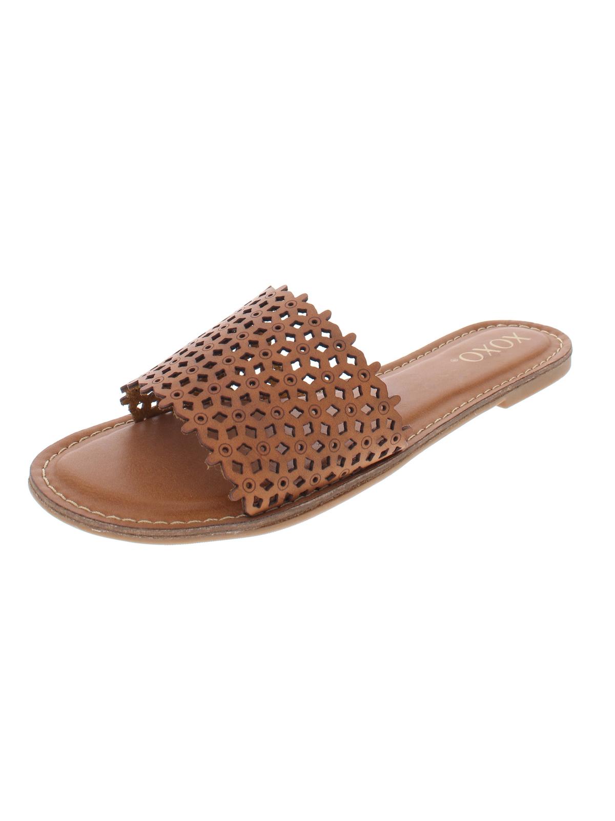 XOXO Women's Rachad Faux Leather Slide Flat Sandals Tan Size 7M