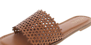 XOXO Women's Rachad Faux Leather Slide Flat Sandals Tan Size 7M