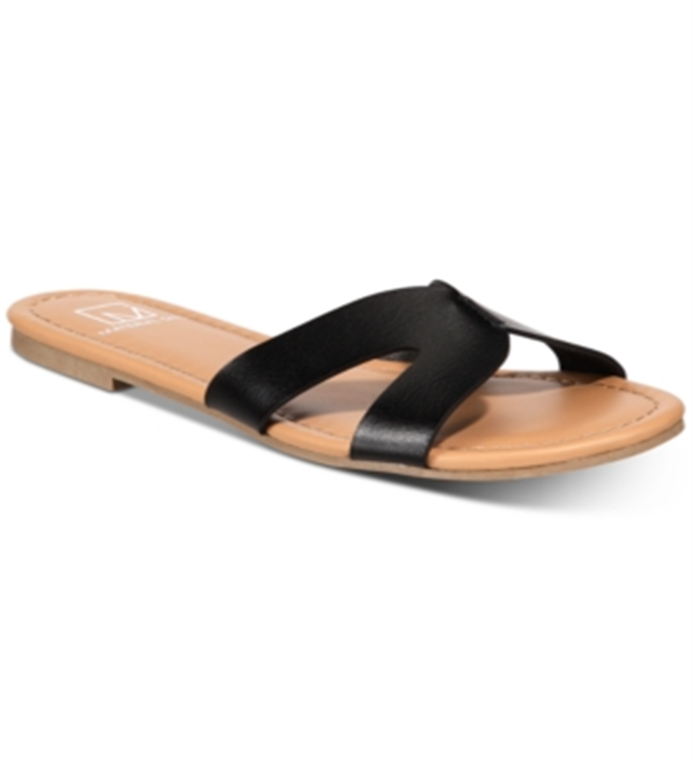 Material Girl Women's Cushioned Acelina Round Toe Slip on Slide Sandals Black Size 6.5 M