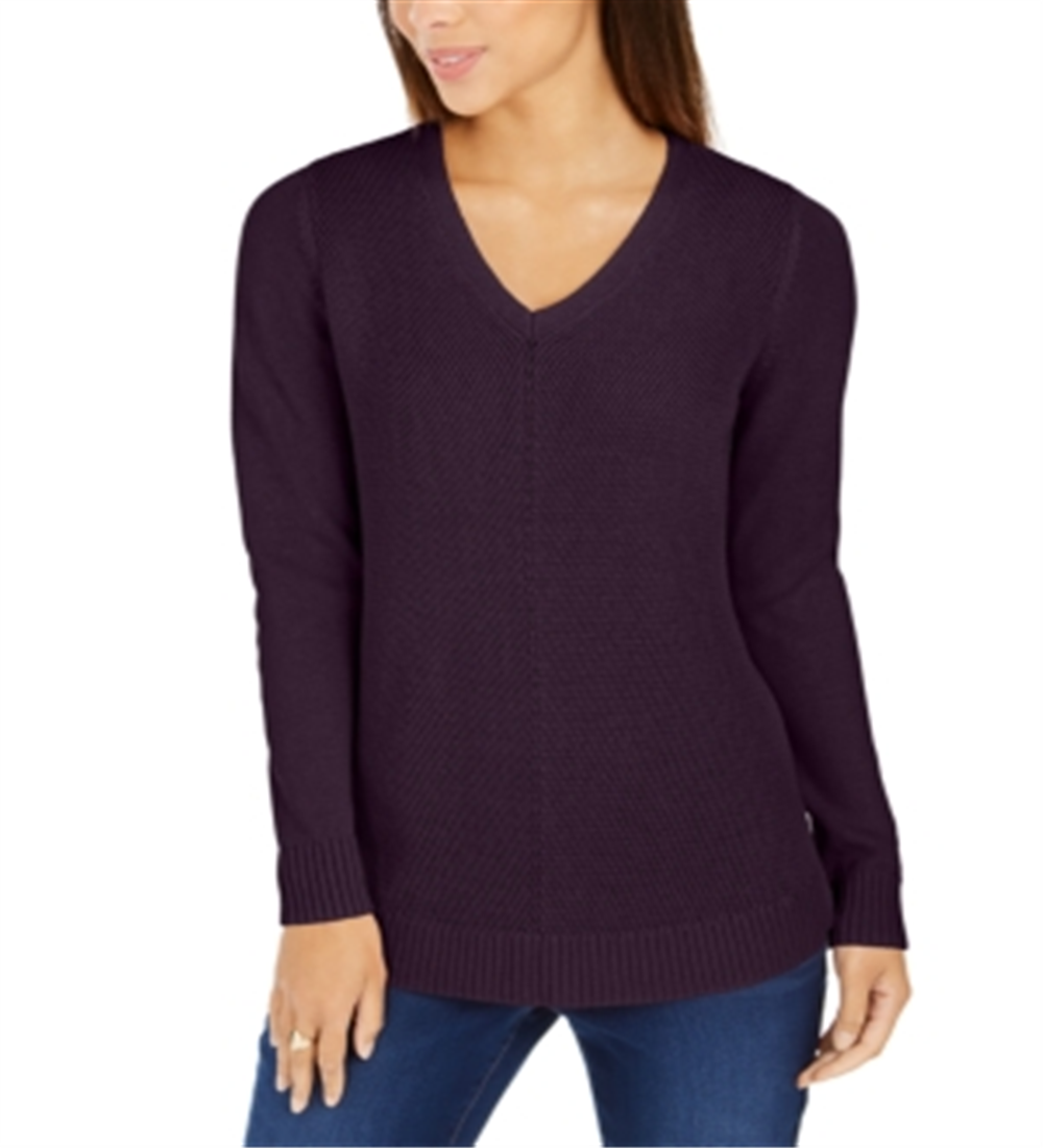 Charter Club Women's  V-Neck Sweater  Purple Size Medium