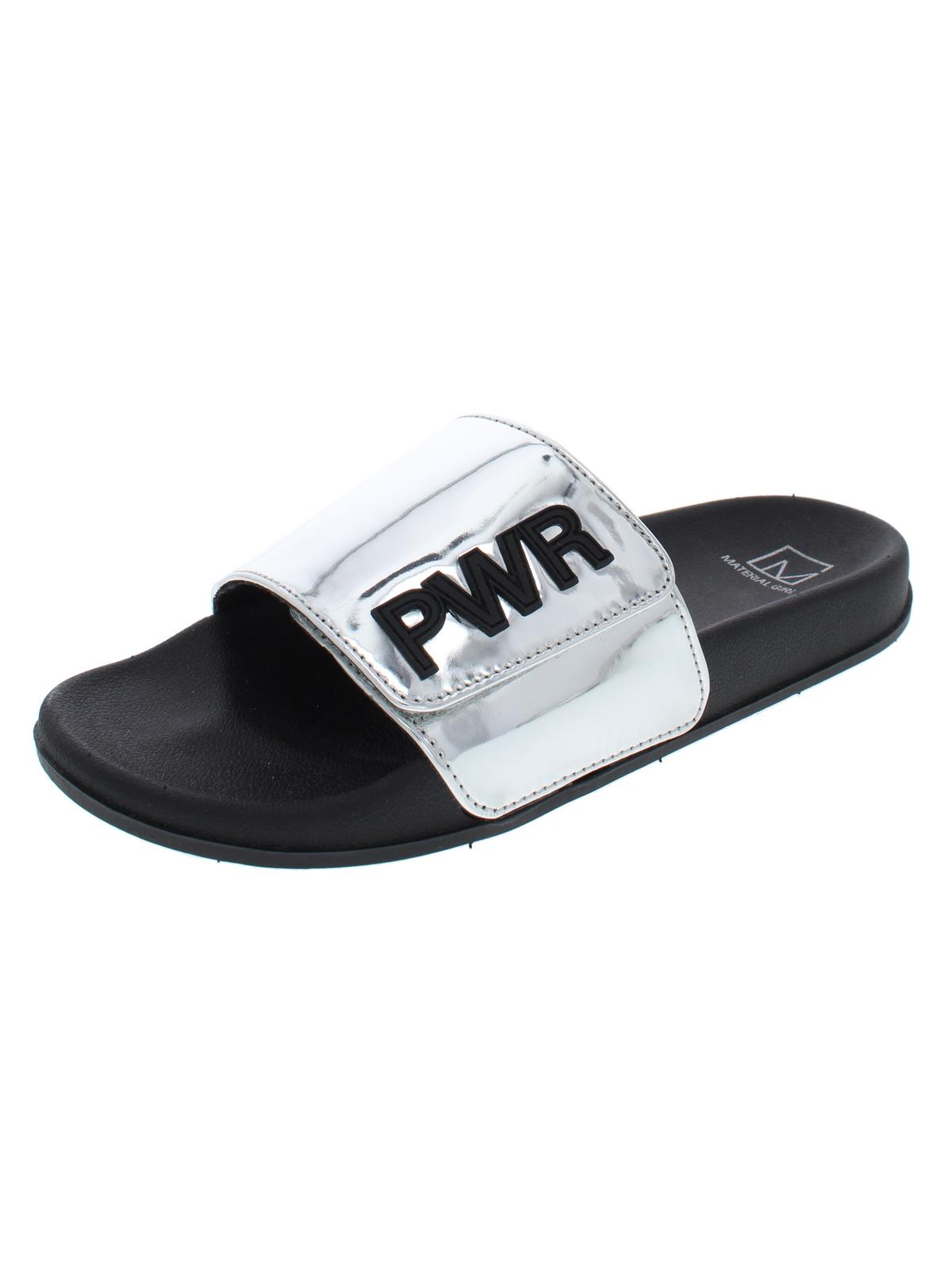 Material Girl Women's Pool Slides Paige Mirrored Flat Gray Size 6M