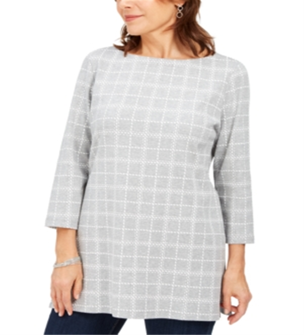 Karen Scott Women's  Plaid Tunic  - Smoke Grey Heather Gray Size XL