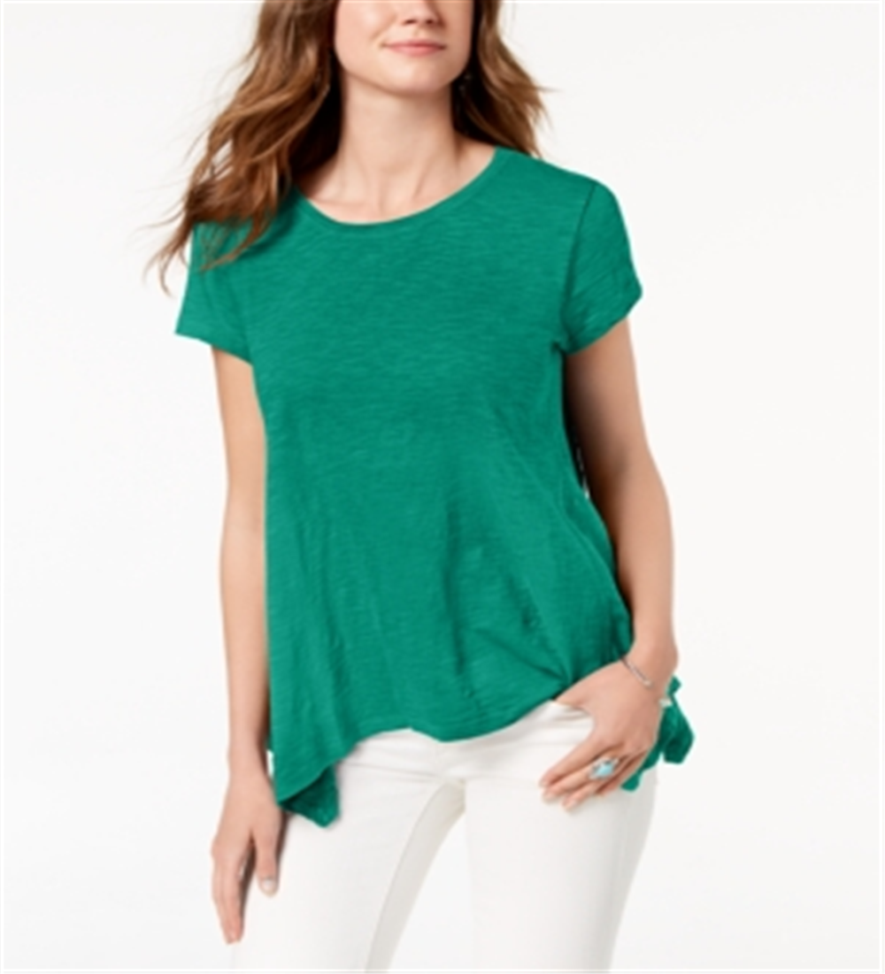 Style & Co Women's Handkerchief-Hem T-Shirt  Green Size Small