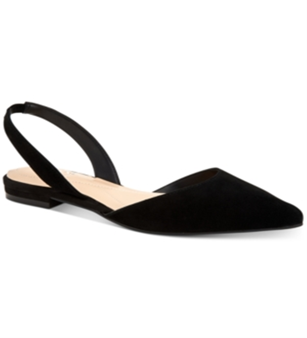 Alfani Women's Slingback Cushioned Comfort Ryann Pointed Toe Block Heel Slip on Leather Flats Black Size 6 M