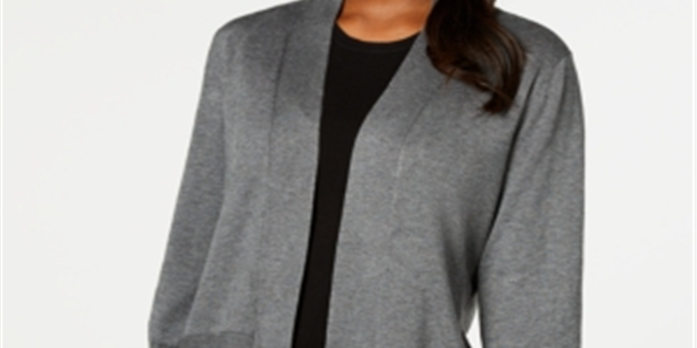 Karen Scott Women's Open-Front Cardigan  Charcoal Heather Black Size Large