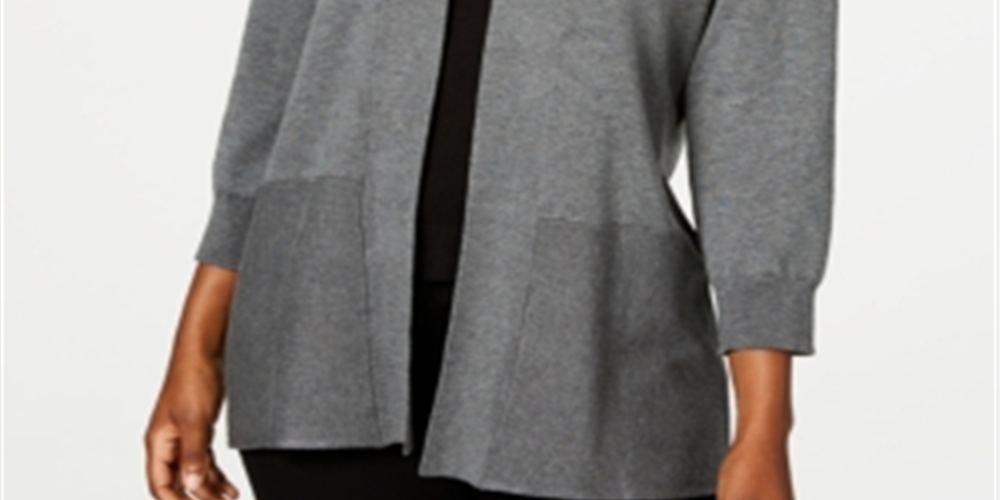 Karen Scott Women's Open-Front Cardigan  Charcoal Heather Black Size Large