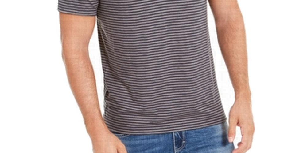 INC Men's Striped Split-Neck T-Shirt  Blue Size Small