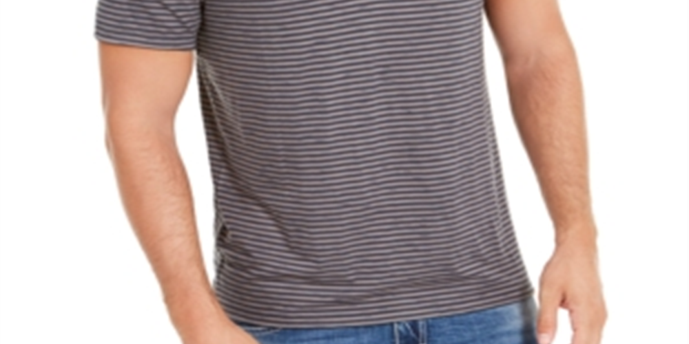 INC Men's Striped Split-Neck T-Shirt  Blue Size Small