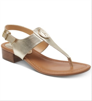 Tommy Hilfiger Women's King Leather Open Toe Casual Ankle Strap Sandals Gold Size 7.5