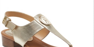 Tommy Hilfiger Women's King Leather Open Toe Casual Ankle Strap Sandals Gold Size 7.5