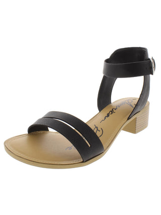 Sun Stone Women's  Slit Cutout Adjustable Strap Ankle Strap Cushioned Alecta Round Toe Block Heel Buckle Sandals Black 8 M