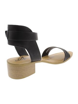 Sun Stone Women's  Slit Cutout Adjustable Strap Ankle Strap Cushioned Alecta Round Toe Block Heel Buckle Sandals Black 8 M