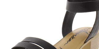 Sun Stone Women's  Slit Cutout Adjustable Strap Ankle Strap Cushioned Alecta Round Toe Block Heel Buckle Sandals Black 8 M