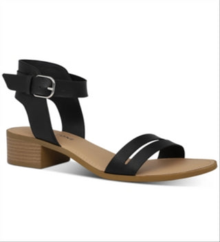 Sun Stone Women's  Slit Cutout Adjustable Strap Ankle Strap Cushioned Alecta Round Toe Block Heel Buckle Sandals Black 8 M